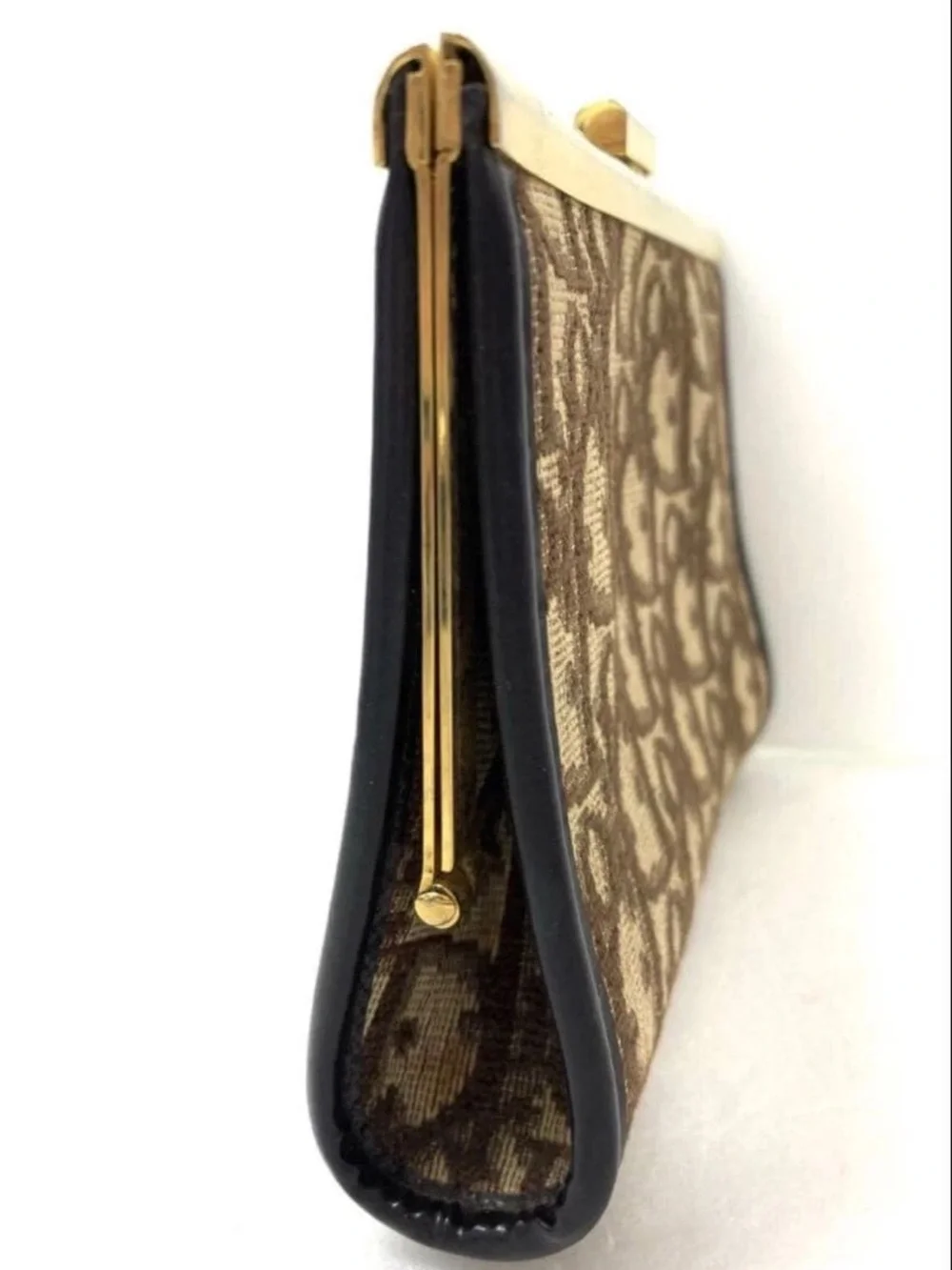 Dior Tan and Brown Monogram Frame Coin Purse